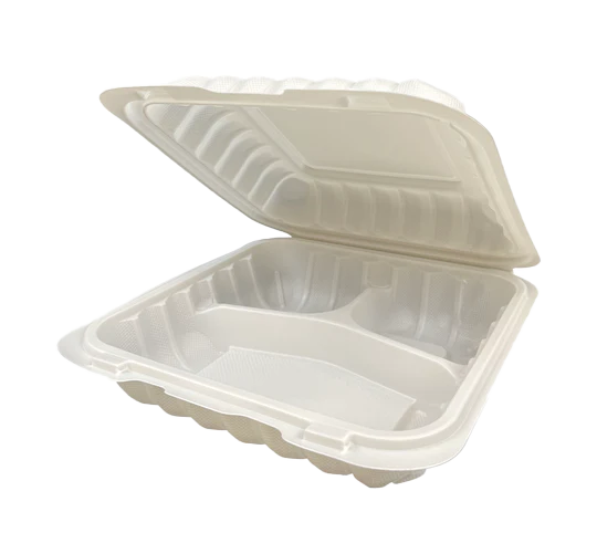 8 x 8 x 3" Plastic Clamshell Containers, 3 Compartments White