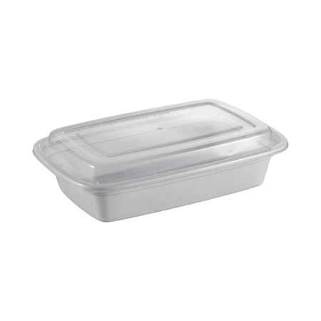 24 oz Rectangular White Plastic Container Clear Lid Combo