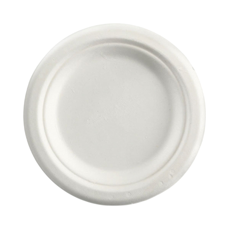 6" Round White Bagasse Plate