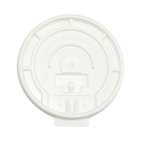 White Plastic Flat Lid Tear Tab for 8 oz Hot Cup 80 mm