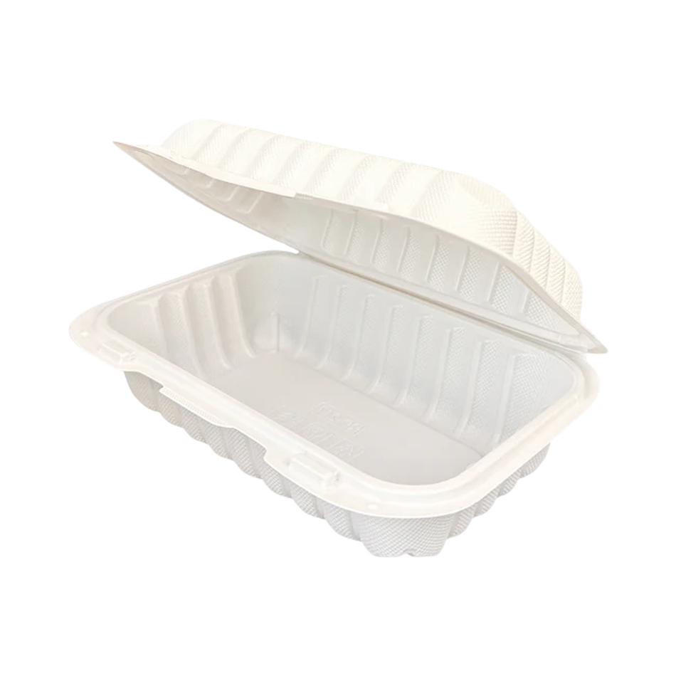 8" x 5" x 3" White Plastic Clamshell Container
