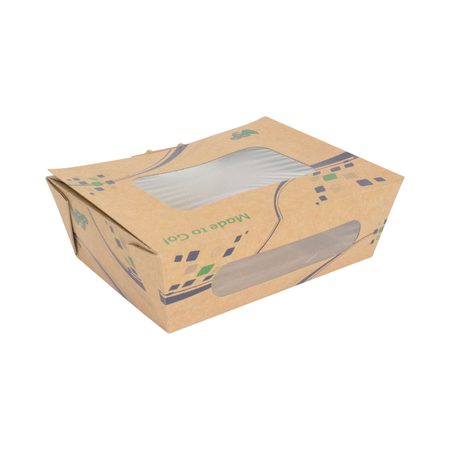 6.25" x 4.5" x 2" Printed Kraft Paper Clamshell Container