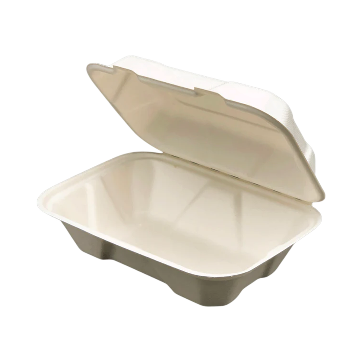 9" x 6" x 2.5" White Bagasse Clamshell Container