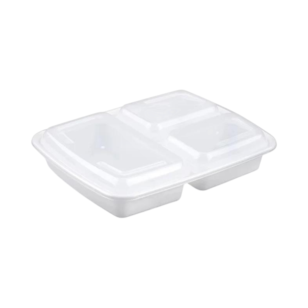 39 oz 3-Compartment Rectangular White Plastic Container Clear Lid Combo