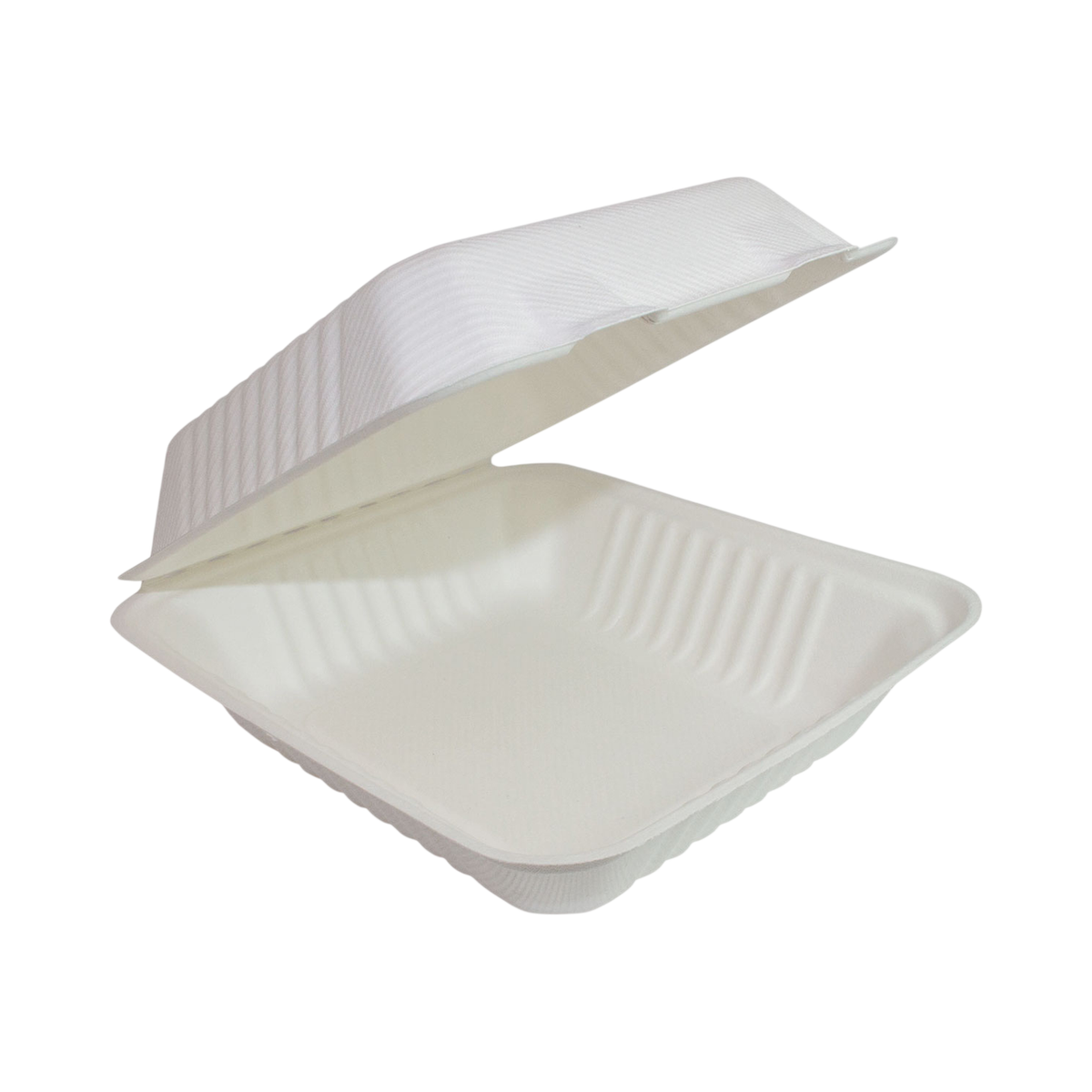 8" x 8" x 3" White Bagasse Clamshell Container