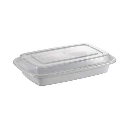 16 oz Rectangular White Plastic Container Clear Lid Combo