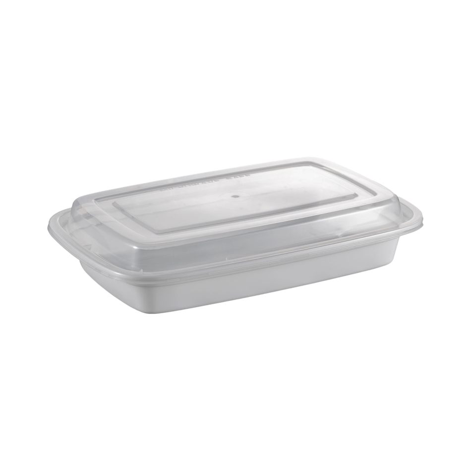 16 oz Rectangular White Plastic Container Clear Lid Combo