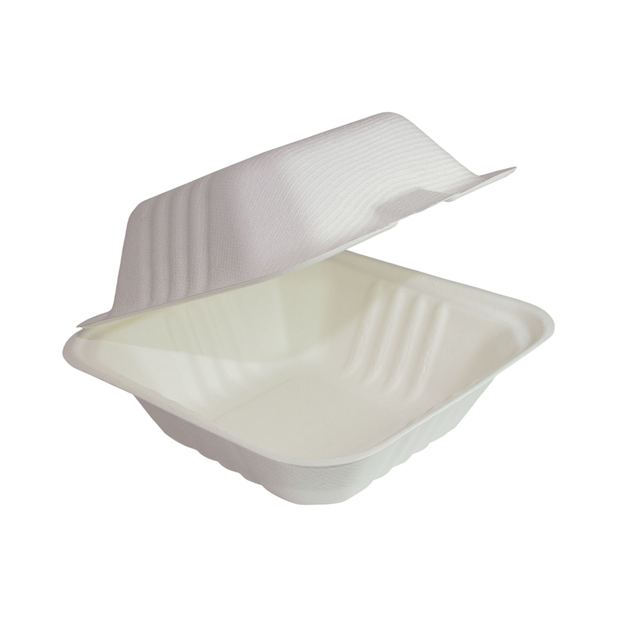 6" x 6" x 3" White Bagasse Clamshell Container