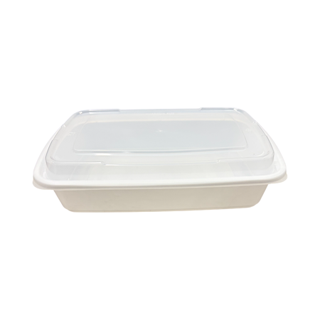 32 oz Rectangular Premium White Plastic Container Clear Lid Combo