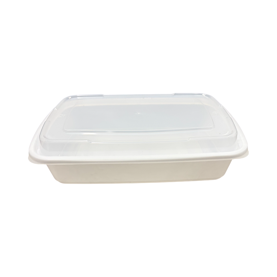 32 oz Rectangular Premium White Plastic Container Clear Lid Combo