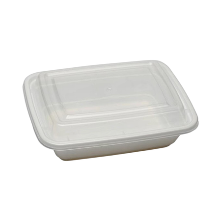 12 oz Rectangular White Plastic Container Clear Lid Combo