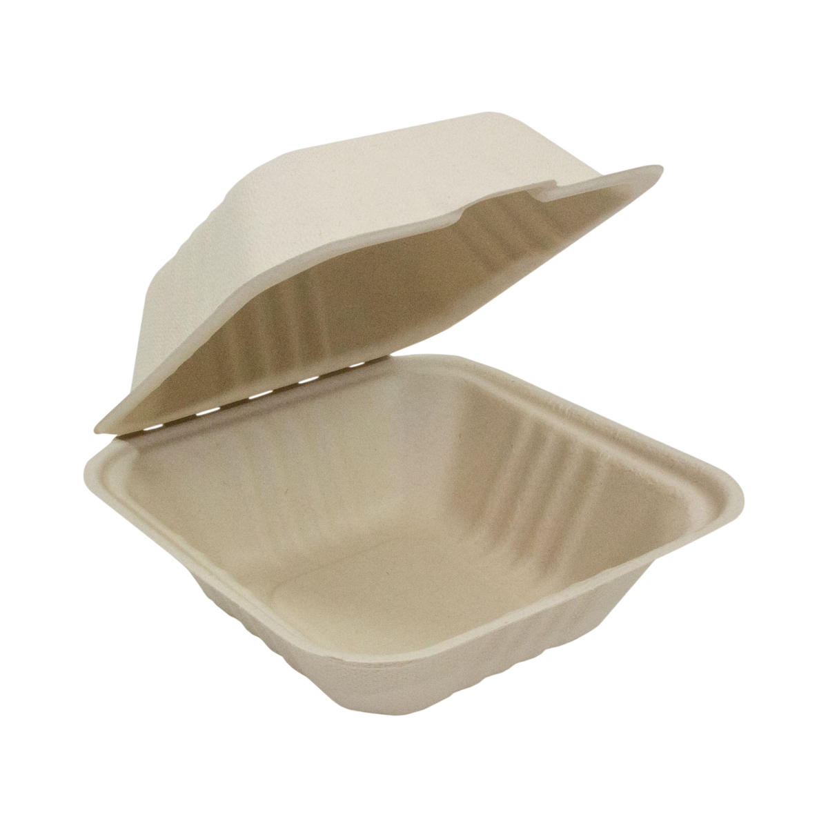 6" x 6" x 3" Natural Bagasse Clamshell Container