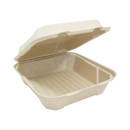 9" x 9" x 3" Natural Bagasse Clamshell Container