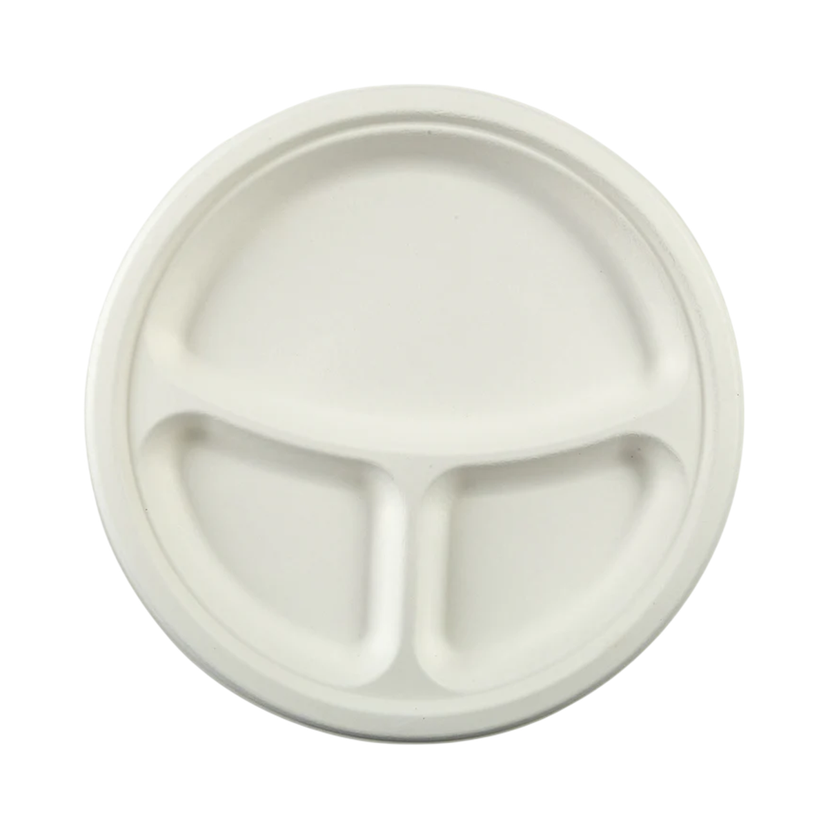 10" 3-Compartment Round White Bagasse Plate