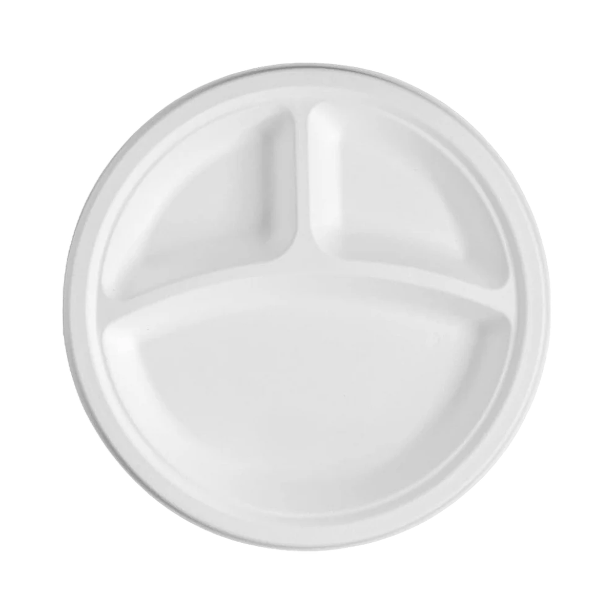 9" 3-Compartment Round White Bagasse Plate