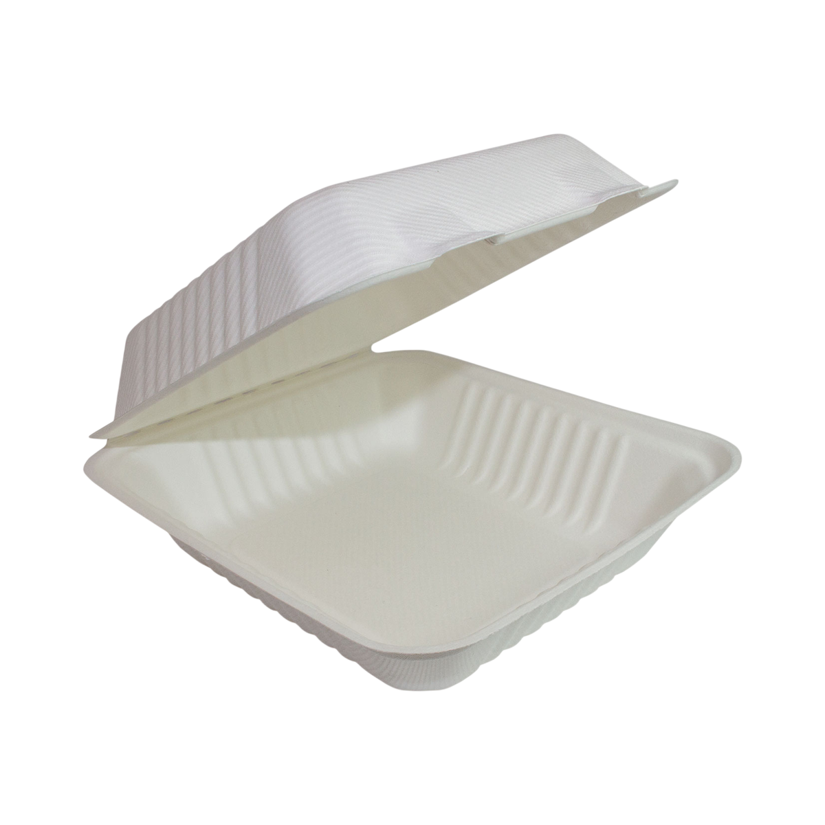 9" x 9" x 3" White Bagasse Clamshell Container
