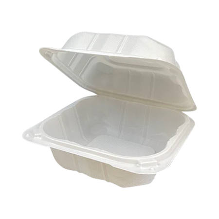6" x 6" x 3" White Plastic Clamshell Container