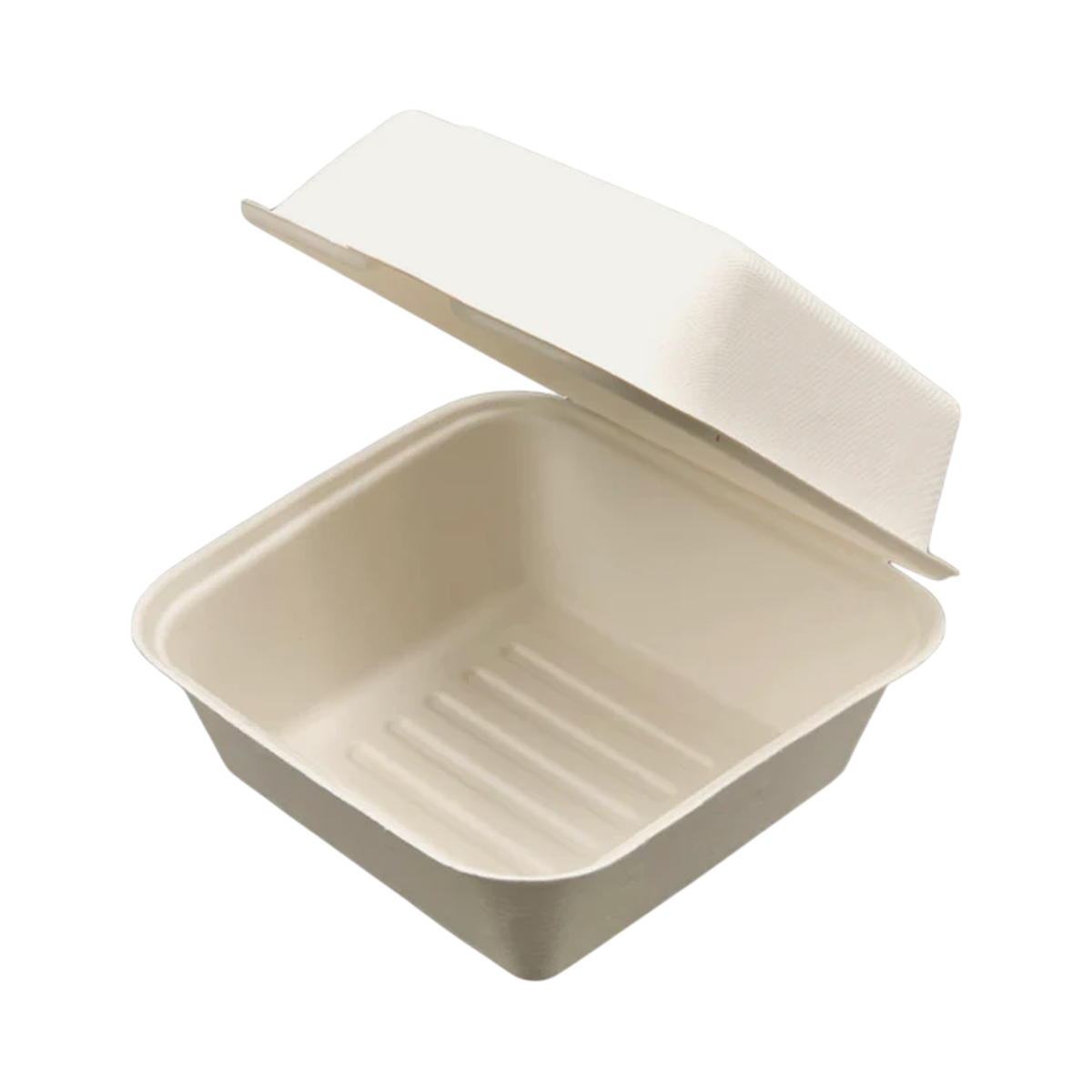 6" x 6" x 3" Wide White Bagasse Clamshell Container