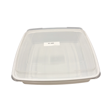 48 oz Square White Plastic Container Clear Lid Combo