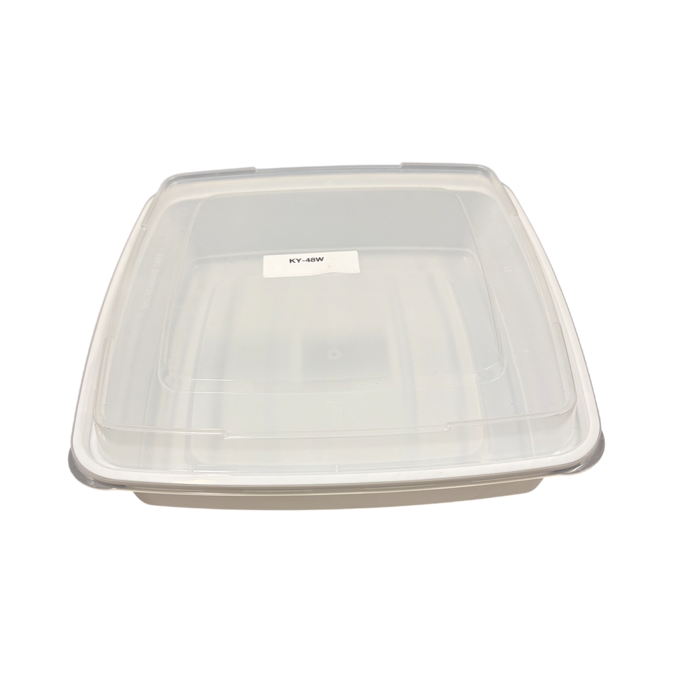 48 oz Square White Plastic Container Clear Lid Combo