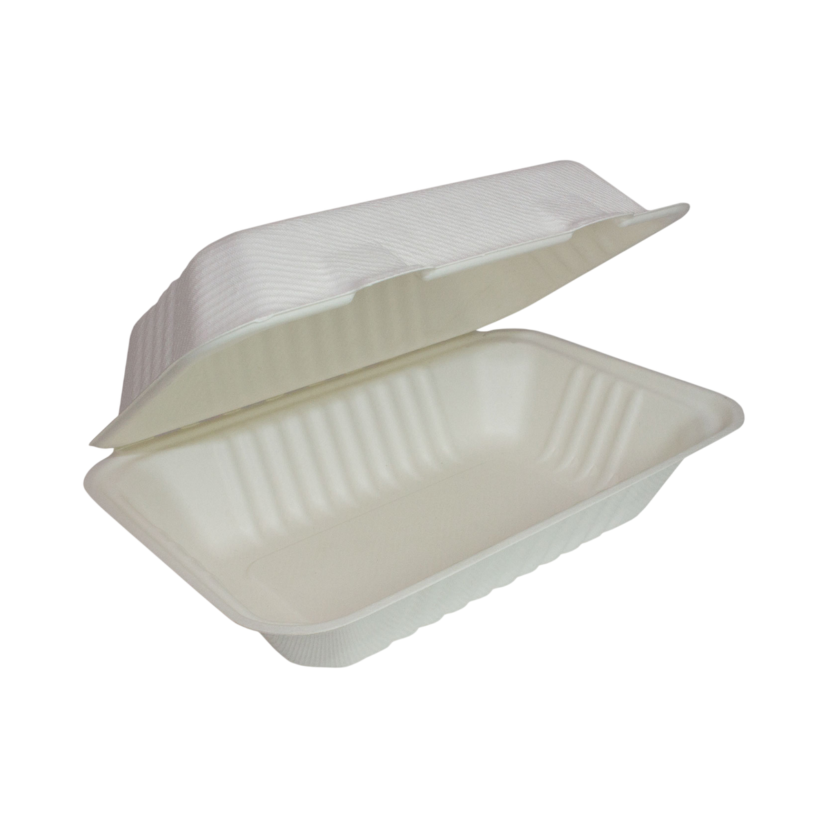 9" x 6" x 3" White Bagasse Clamshell Container