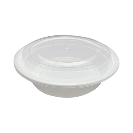 32 oz Round White Plastic Container Clear Lid Combo