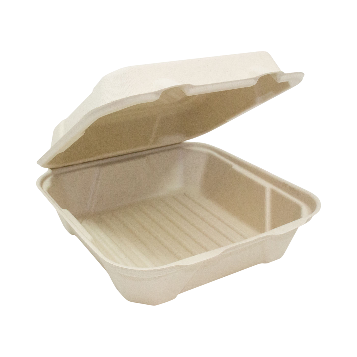 8" x 8" x 3" Natural Bagasse Clamshell Container