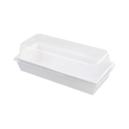 6" x 3.25" x 1.5" White Paper Container Clear Lid