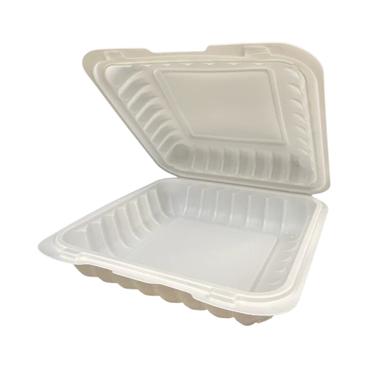 9" x 9" x 3" White Plastic Clamshell Container