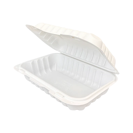 9" x 6" x 3" White Plastic Clamshell Container