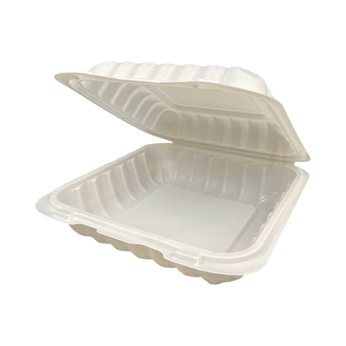 8" x 8" x 3" White Plastic Clamshell Container