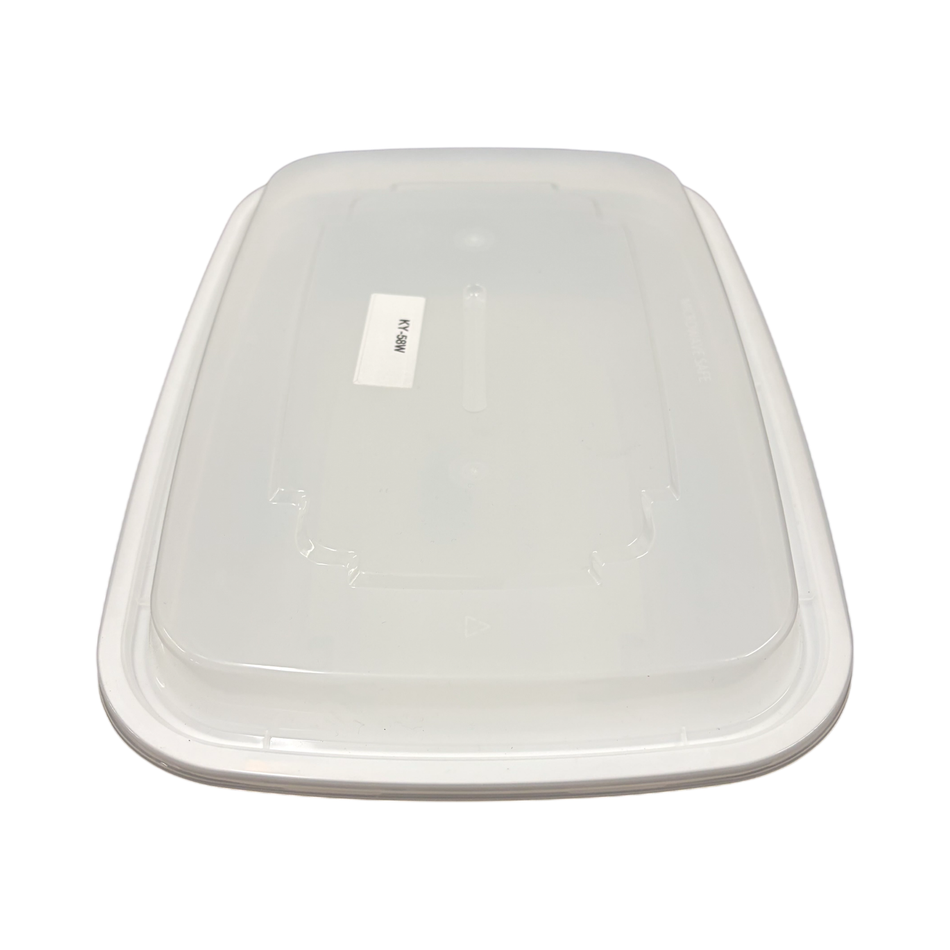 58 oz Rectangular White Plastic Container Clear Lid Combo