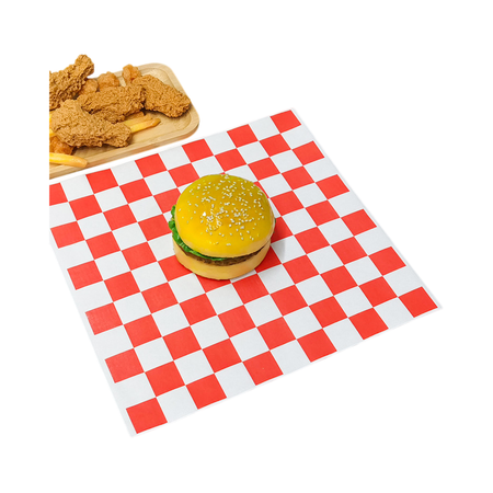 14" x 14" Red Checkered Greaseproof Paper Sheet