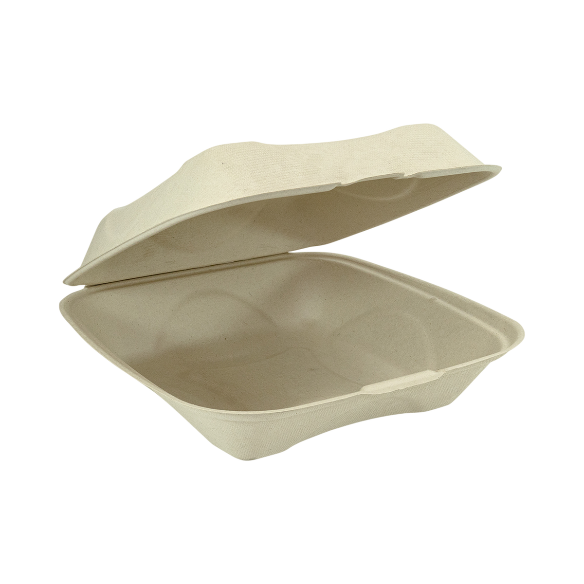 9" x 9" x 3" Natural Bagasse Clamshell Container No PFSA