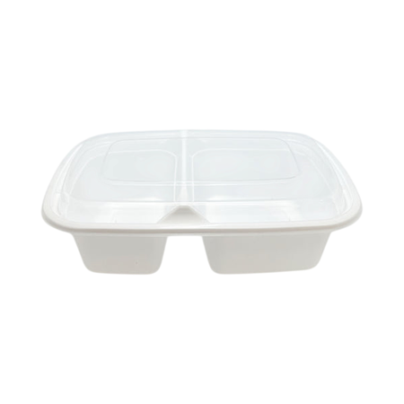 38 oz 2-Compartment Rectangular White Plastic Container Clear Lid Combo