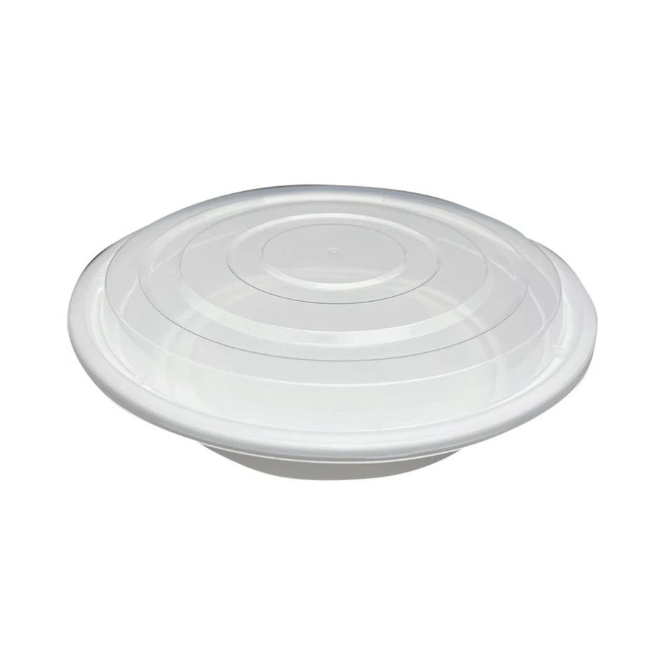 48 oz Round White Plastic Container Clear Lid Combo