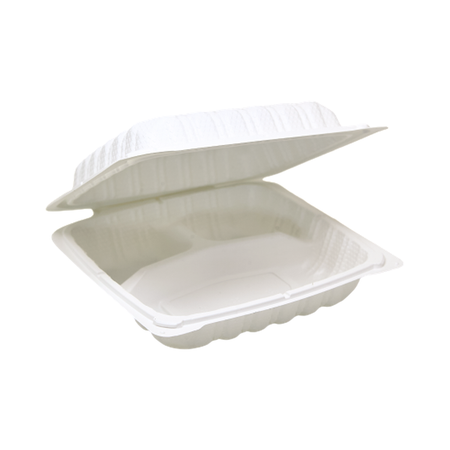 8" x 8" x 3" 3-Compartment White Plastic Clamshell Container